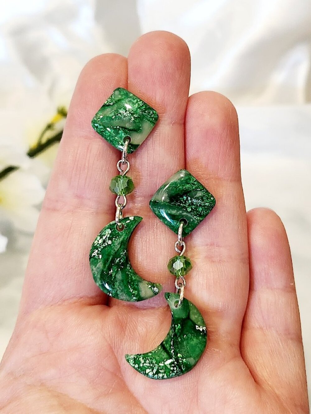 Handmade Translucent Marble Polymer Clay/Resin Statement Dangle Earrings